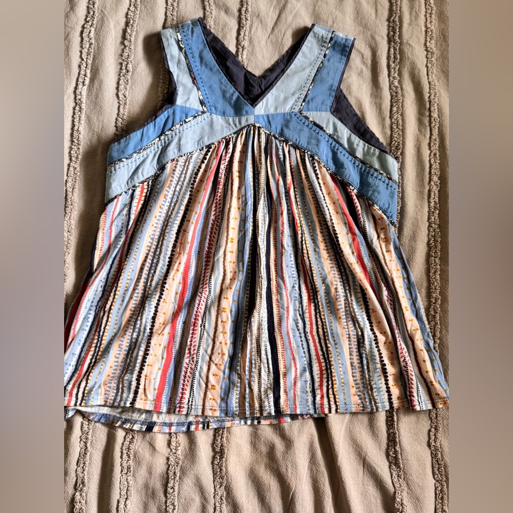 Anthropologie One September Denim Patchwork V-Neck Top Size S